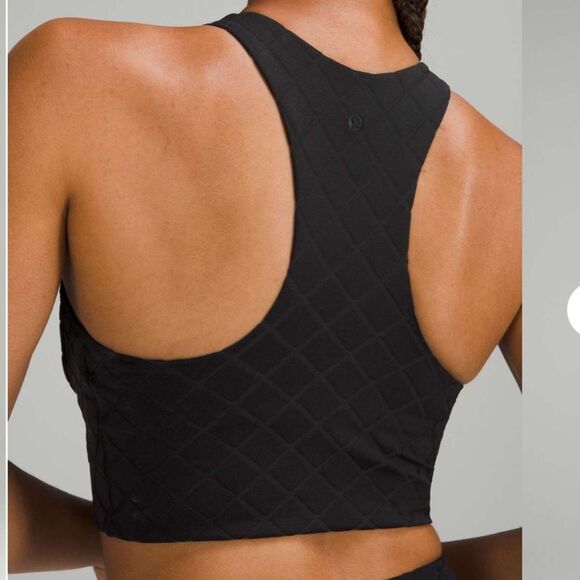 Lululemon black diamond grid high neck swim top 2 with pads bikini top - Picture 2 of 9